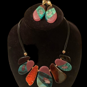 Vibrant Teal and Pink Necklace Set